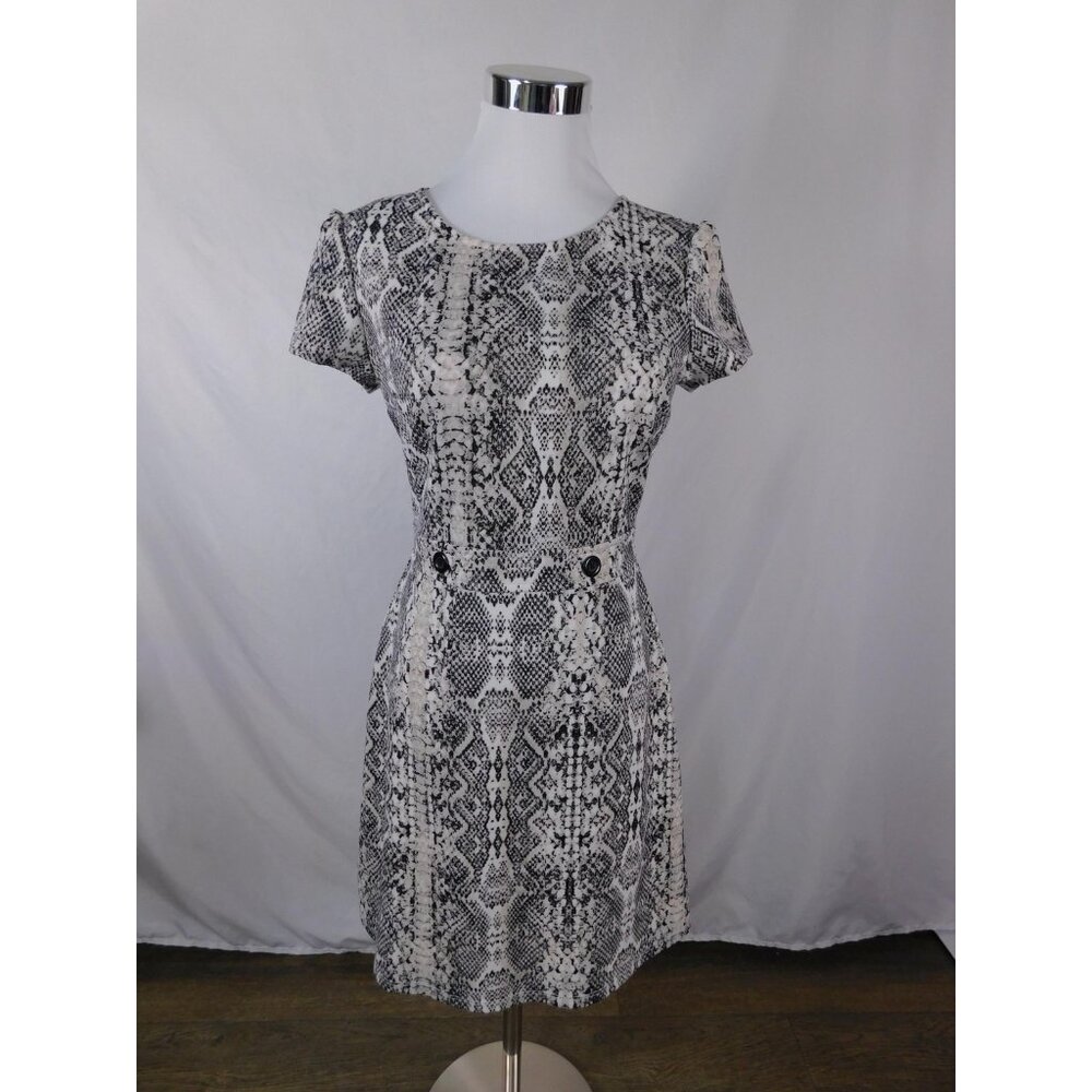 City Studio Dress Juniors 5 Black White Snakeskin Fit & Flare Short Sleeve